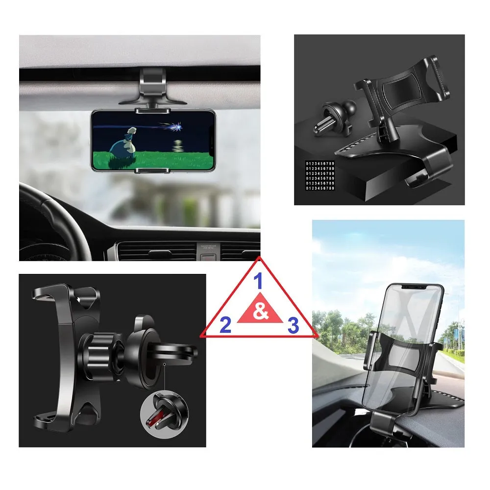3 in 1 Car GPS Smartphone Holder: Dashboard / Visor Clamp   AC Grid Clip for HiSense Infinity H11 Lite - Black