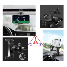 3 in 1 Car GPS Smartphone Holder: Dashboard / Visor Clamp   AC Grid Clip for HiSense Infinity H11 Lite - Black