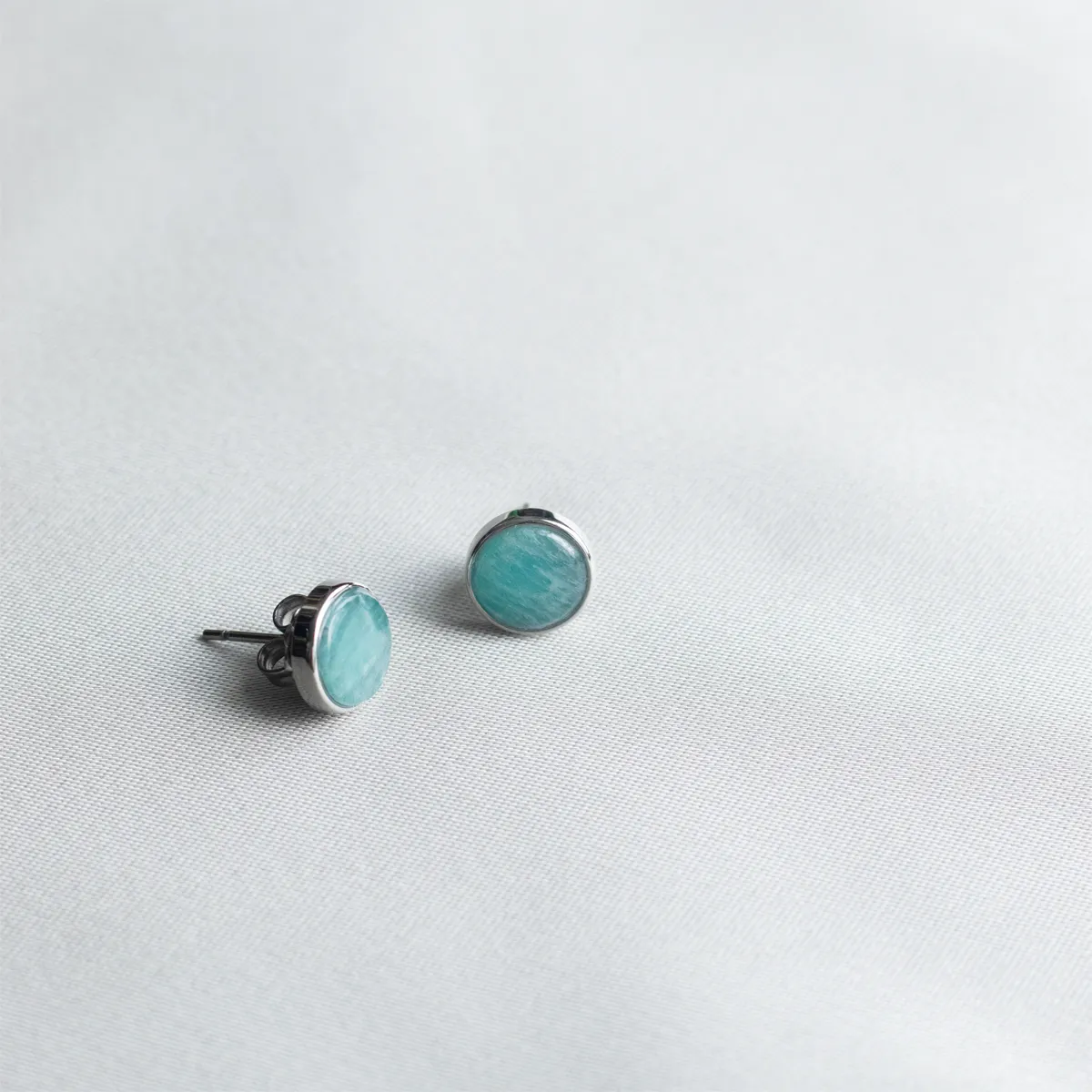 Amazonite Stone Ear Studs (Round)