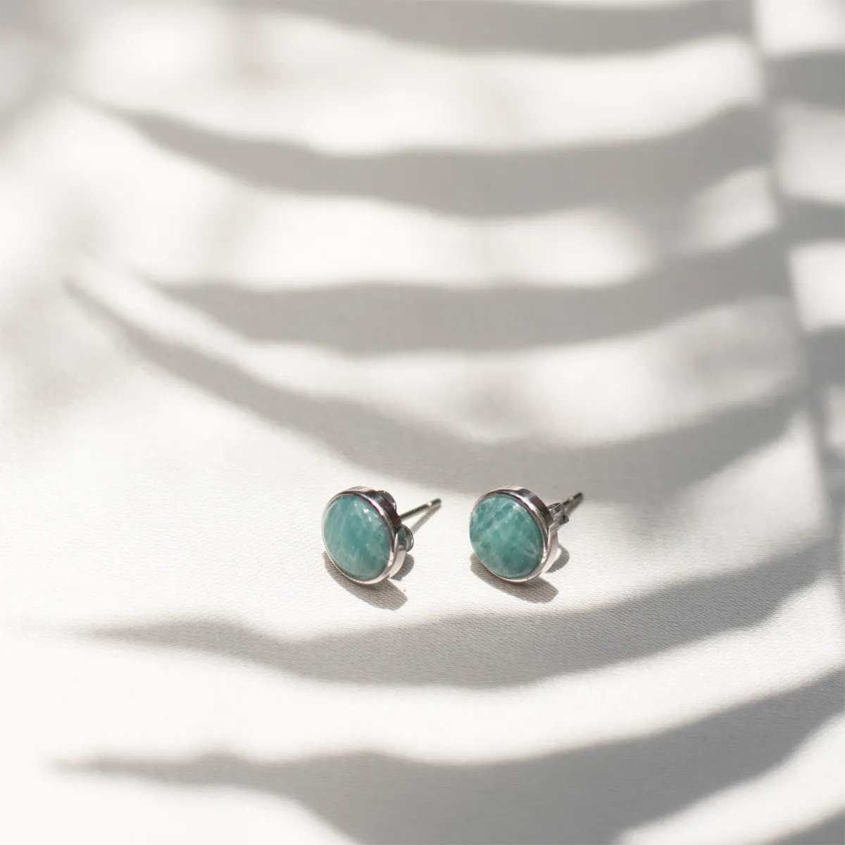 Amazonite Stone Ear Studs (Round)