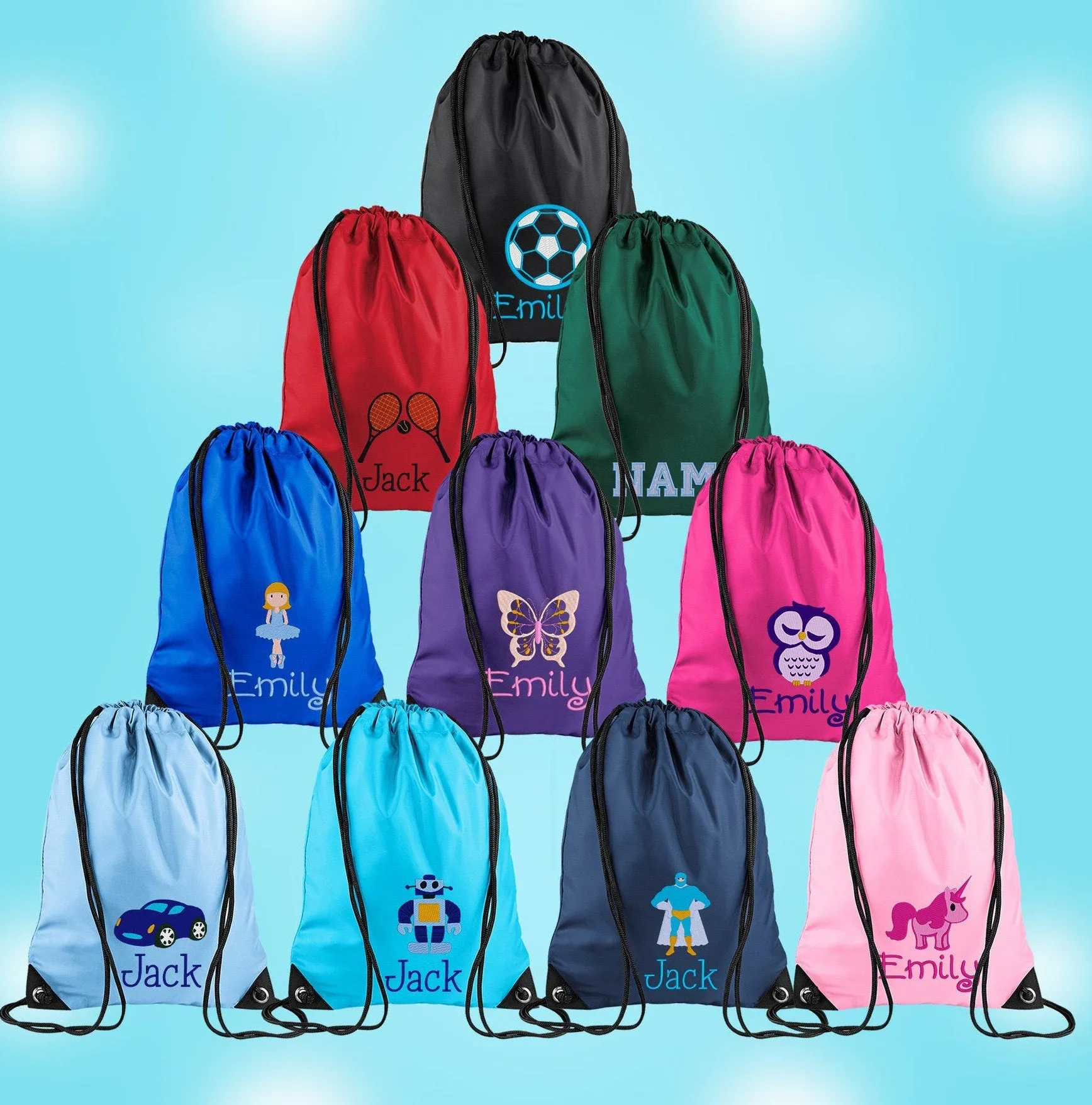 Embroidered Football Personalised PE Bag, Kit Bag Drawstring Bag