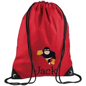 Embroidered Superhero Flying Personalised PE Bag, Kit Bag Drawstring Bag