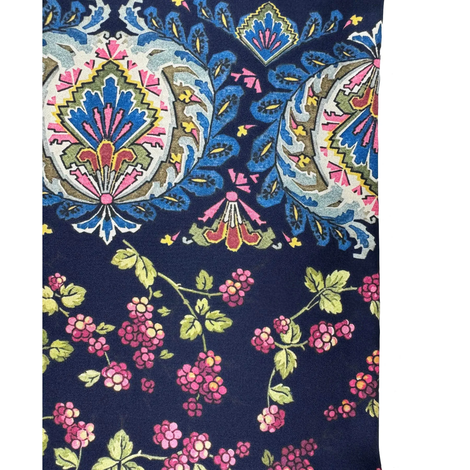 Etro Scarf Navy Blue Pink Berry & Ornamental Paisley - Square Twill Silk Shawl
