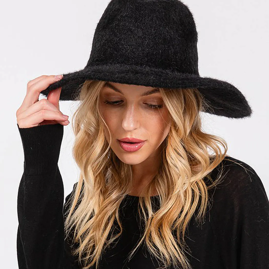 Fuzzy Black Flat Brim Structured Hat