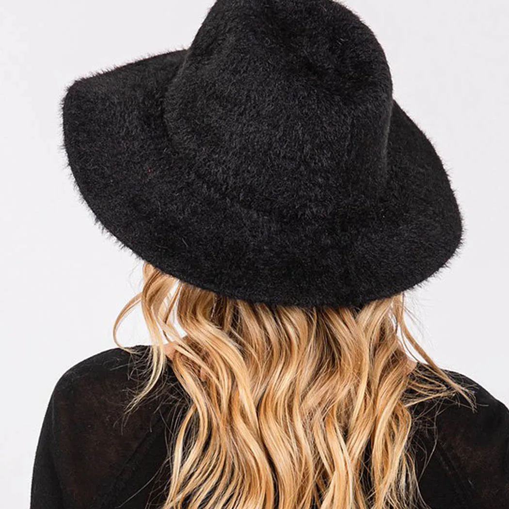 Fuzzy Black Flat Brim Structured Hat