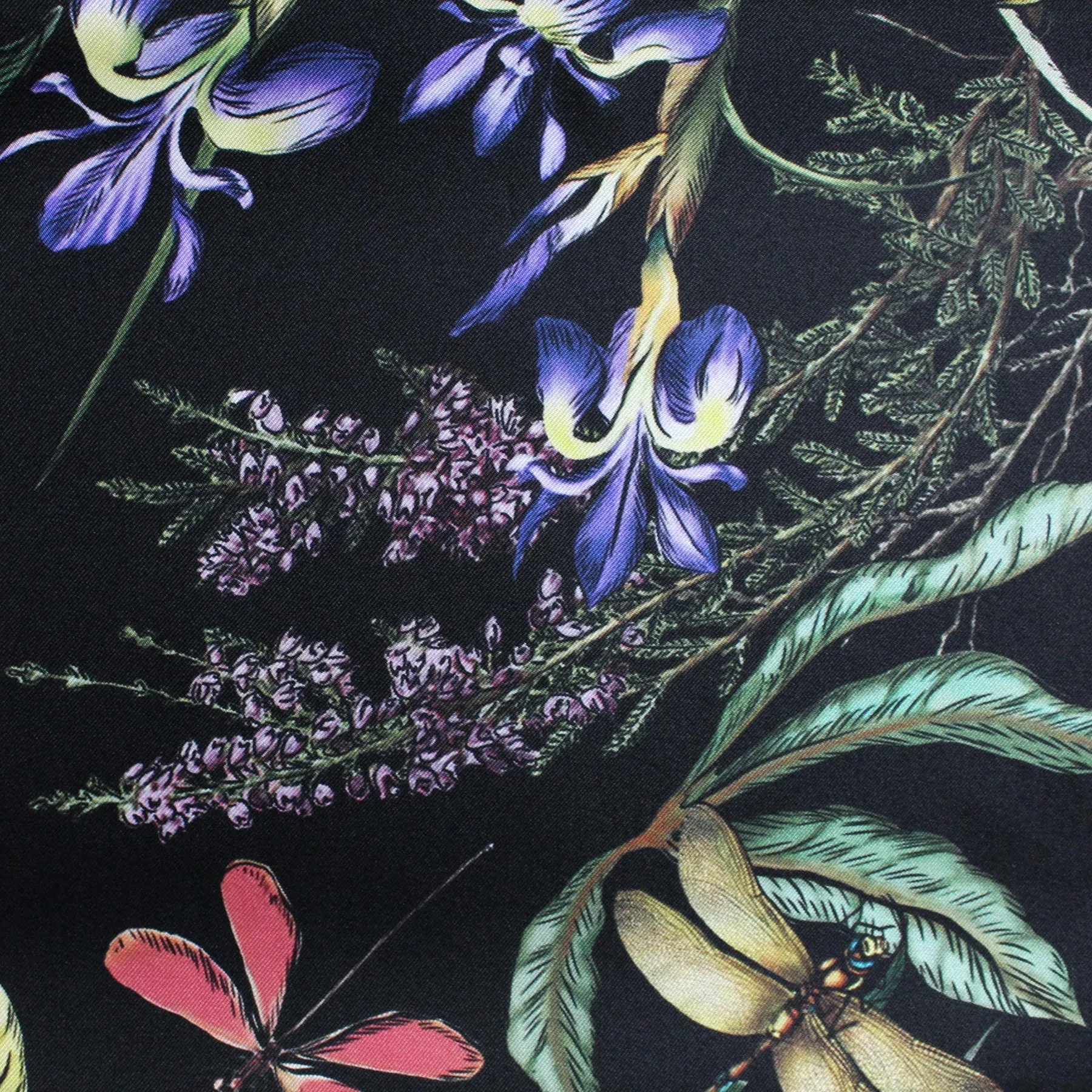 Givenchy Scarf Black Green Botanical Floral Dragonfly - Large Square Twill Silk Foulard SALE
