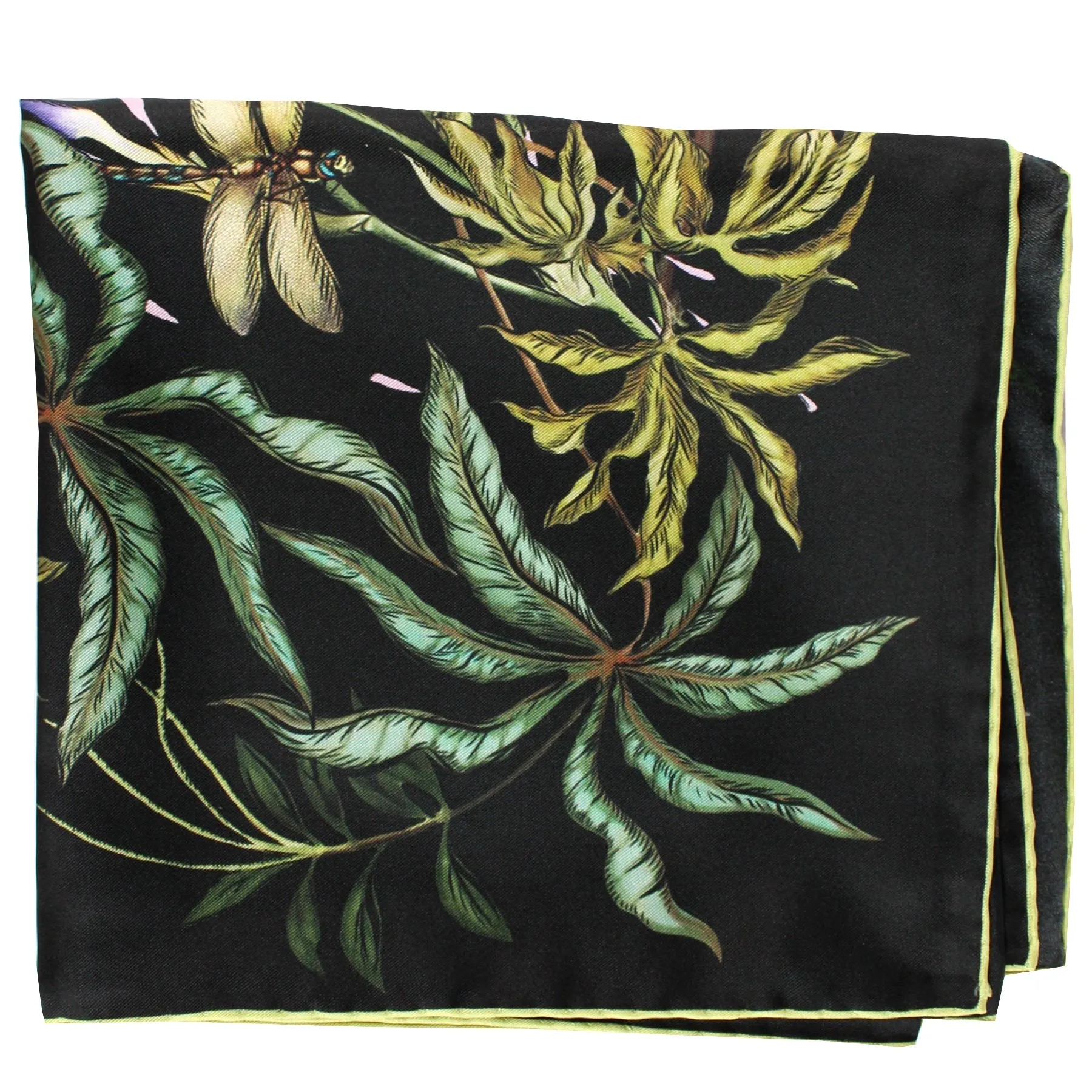 Givenchy Scarf Black Green Botanical Floral Dragonfly - Large Square Twill Silk Foulard SALE