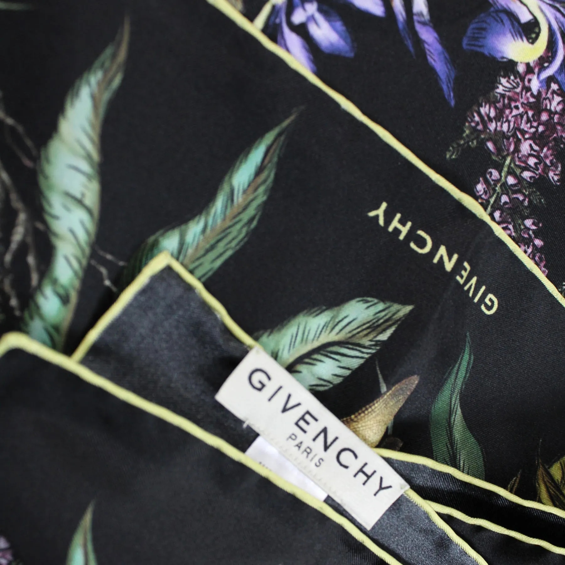Givenchy Scarf Black Green Botanical Floral Dragonfly - Large Square Twill Silk Foulard SALE