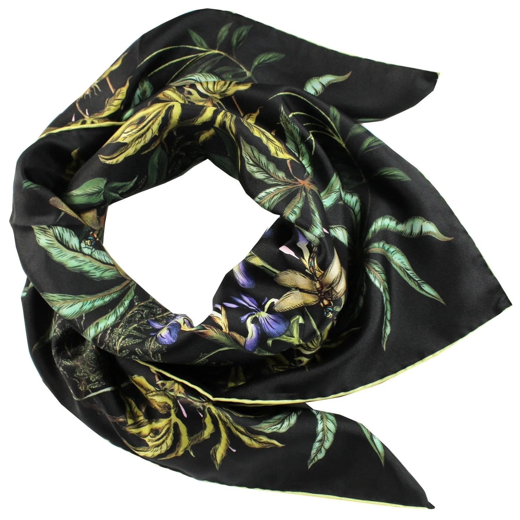 Givenchy Scarf Black Green Botanical Floral Dragonfly - Large Square Twill Silk Foulard SALE