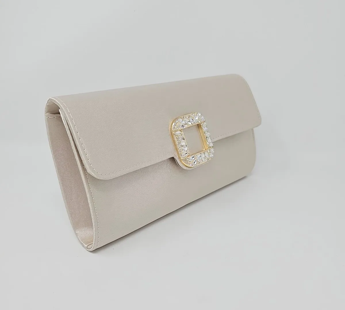 Gold Satin Diamante Clutch Bag
