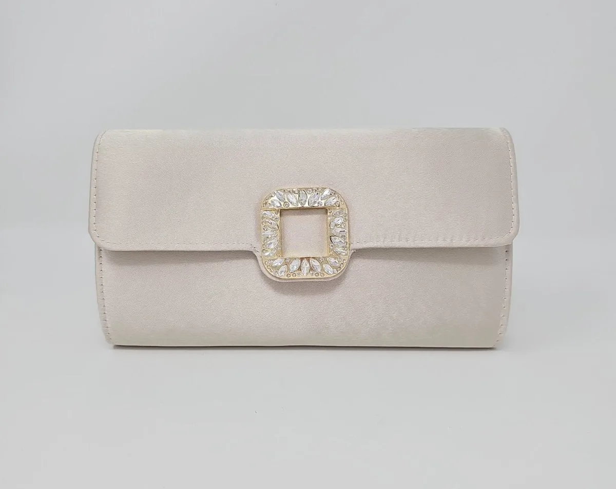 Gold Satin Diamante Clutch Bag