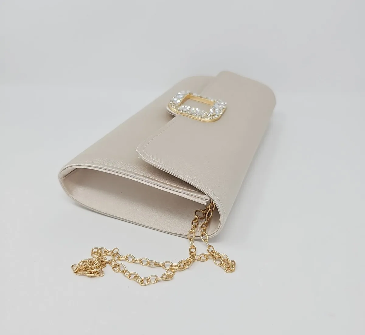 Gold Satin Diamante Clutch Bag