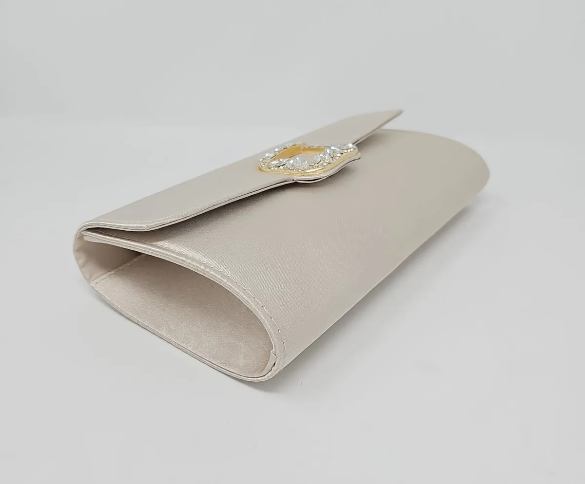 Gold Satin Diamante Clutch Bag