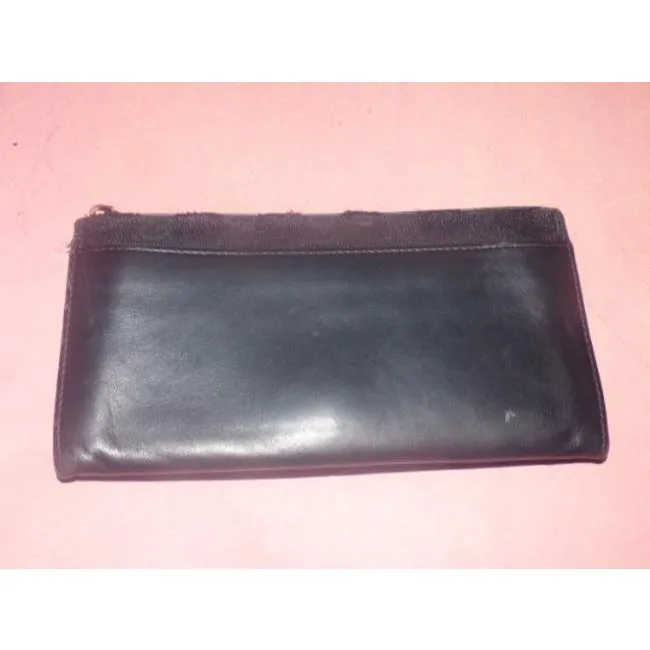 Gucci Black Leather And Black Large G Logo Print Canvas With Red Green Accent Vintage Wallet
