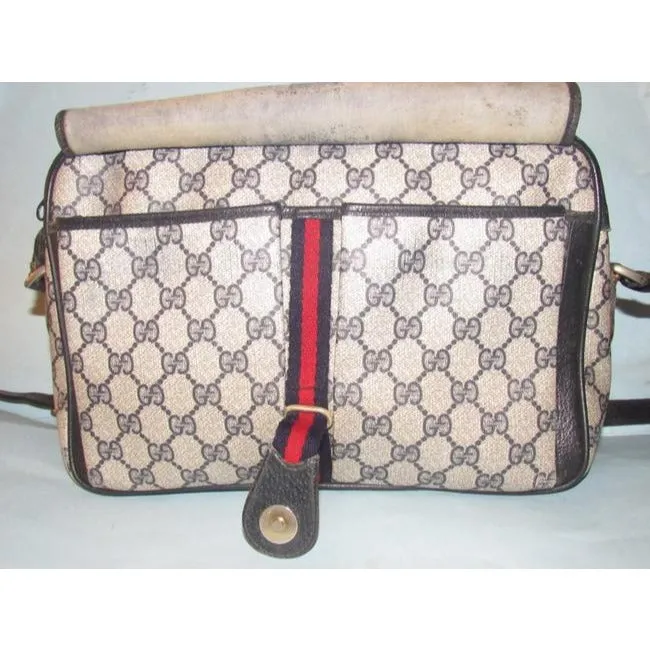 Gucci Early Accessory Collection School Bag Navy Blue Large G Logo Print Coated Canvas And Navy Blue