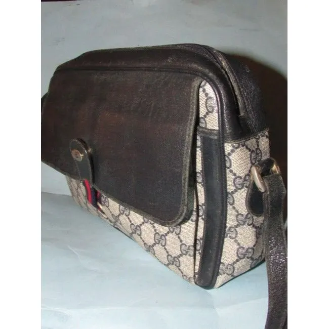 Gucci Early Accessory Collection School Bag Navy Blue Large G Logo Print Coated Canvas And Navy Blue