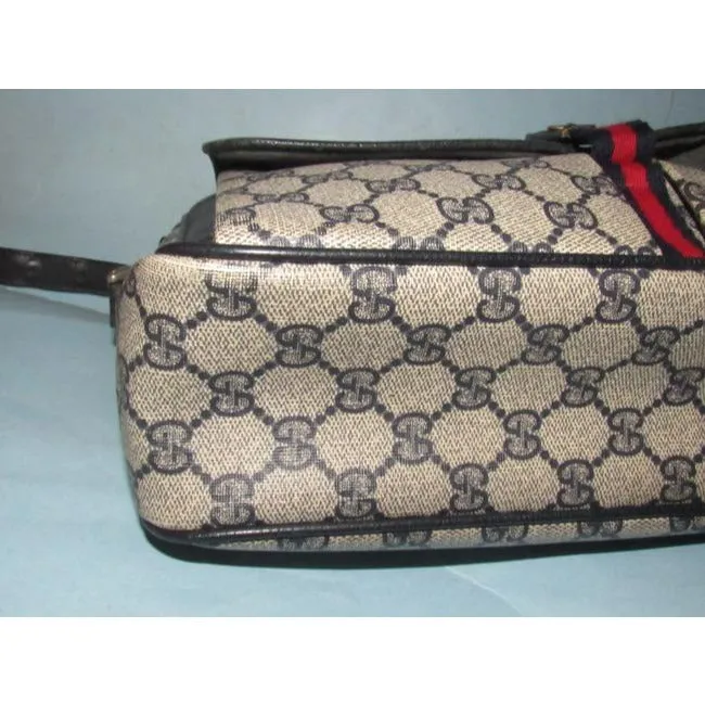 Gucci Early Accessory Collection School Bag Navy Blue Large G Logo Print Coated Canvas And Navy Blue