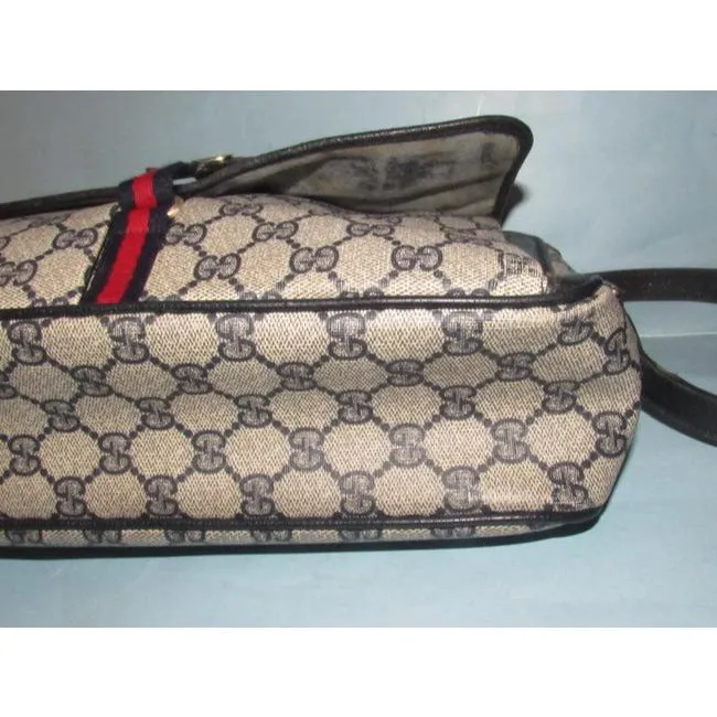 Gucci Early Accessory Collection School Bag Navy Blue Large G Logo Print Coated Canvas And Navy Blue