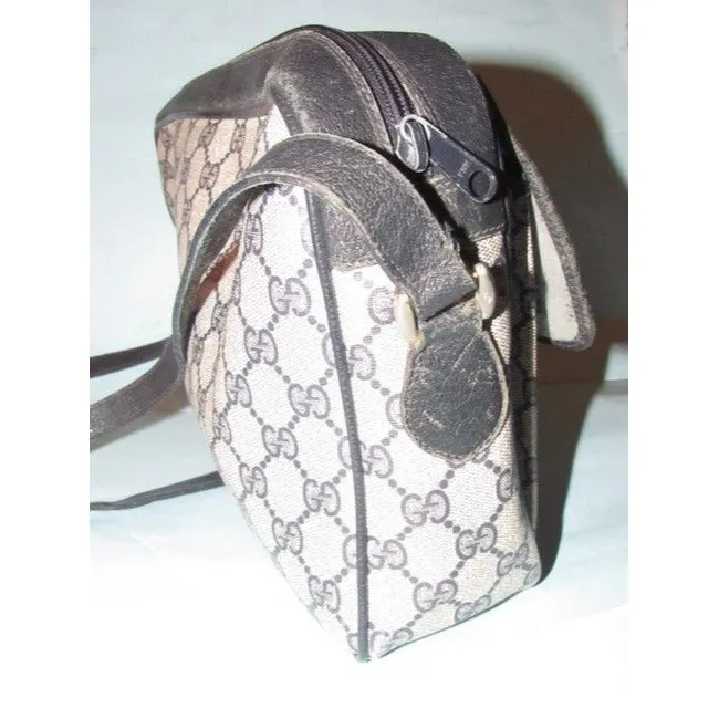 Gucci Early Accessory Collection School Bag Navy Blue Large G Logo Print Coated Canvas And Navy Blue