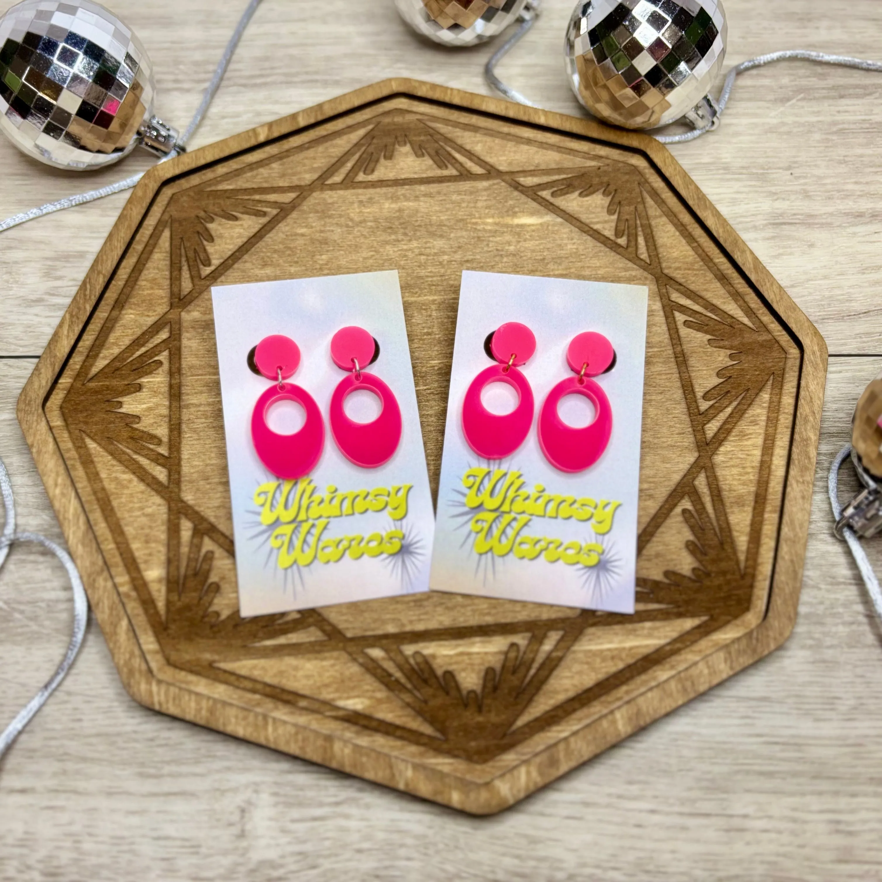 HOT Pink Funky Open Oval Drop Dangles - Acrylic Earrings