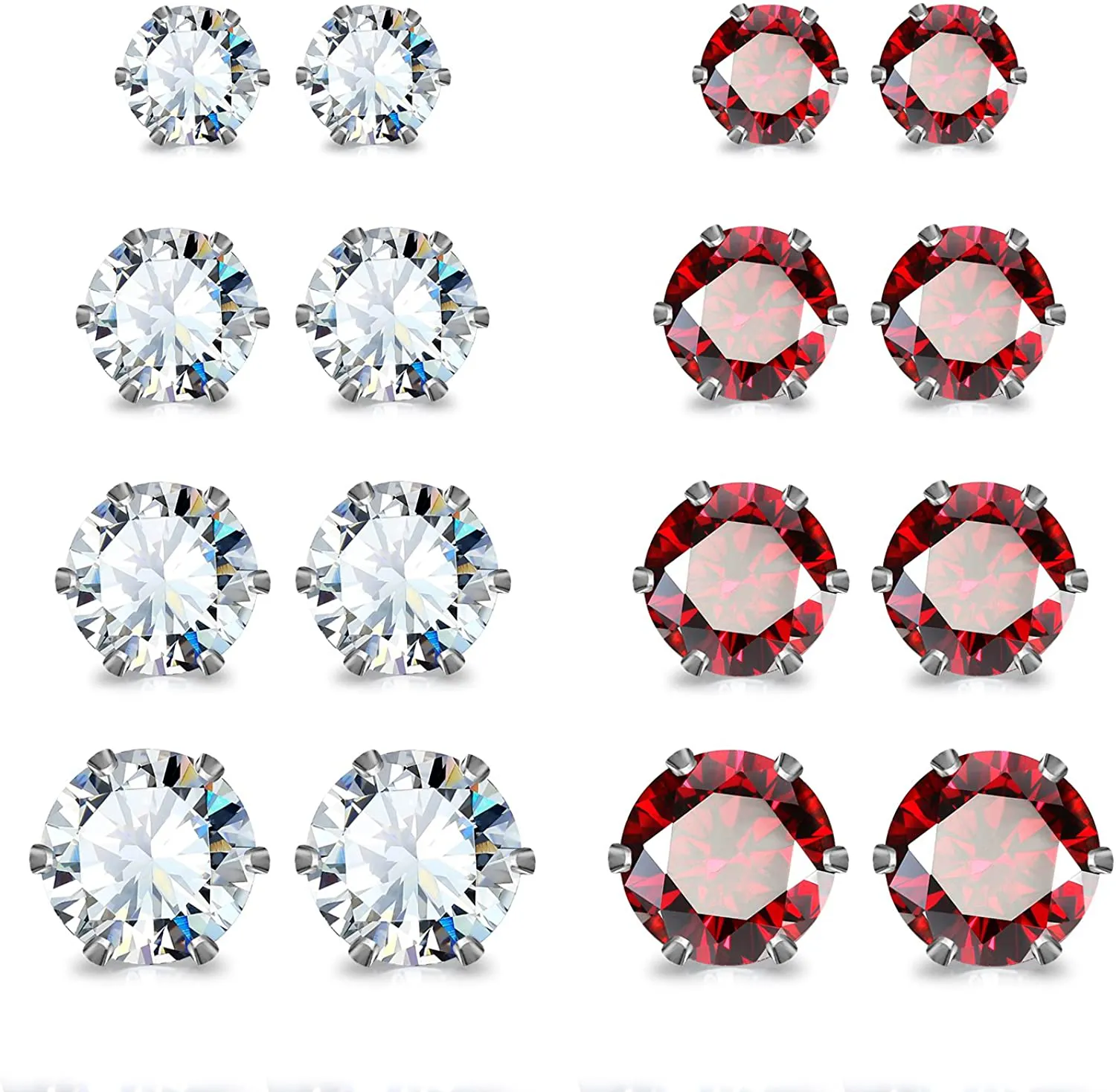 JEWELRIESHOP Earrings for Women Studs Set Stainless Steel CZ Earing Hypoallergenic Multiple Piercing Ear Stud (5 Pairs, 3-7mm Black CZ, Black Post, 6 Prong)