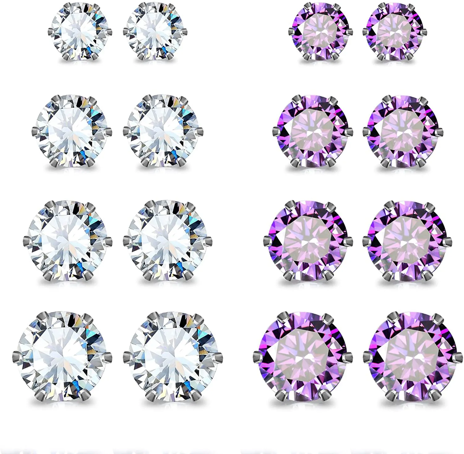 JEWELRIESHOP Earrings for Women Studs Set Stainless Steel CZ Earing Hypoallergenic Multiple Piercing Ear Stud (5 Pairs, 3-7mm Black CZ, Black Post, 6 Prong)