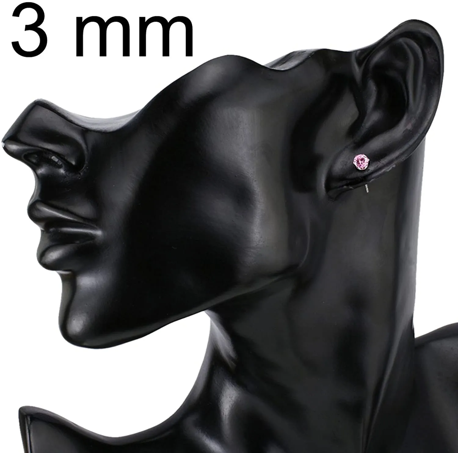 JEWELRIESHOP Earrings for Women Studs Set Stainless Steel CZ Earing Hypoallergenic Multiple Piercing Ear Stud (5 Pairs, 3-7mm Black CZ, Black Post, 6 Prong)