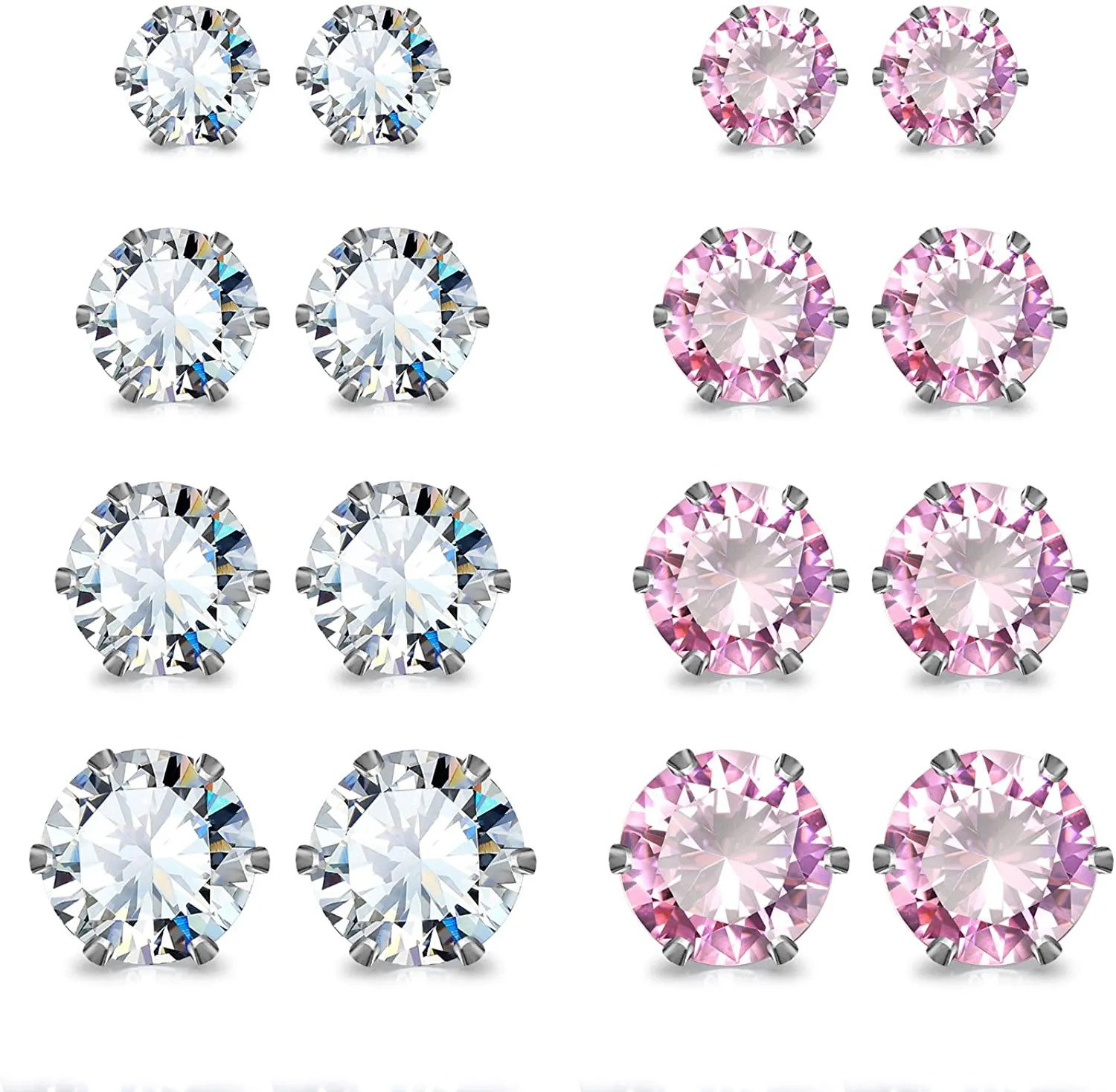 JEWELRIESHOP Earrings for Women Studs Set Stainless Steel CZ Earing Hypoallergenic Multiple Piercing Ear Stud (5 Pairs, 3-7mm Black CZ, Black Post, 6 Prong)