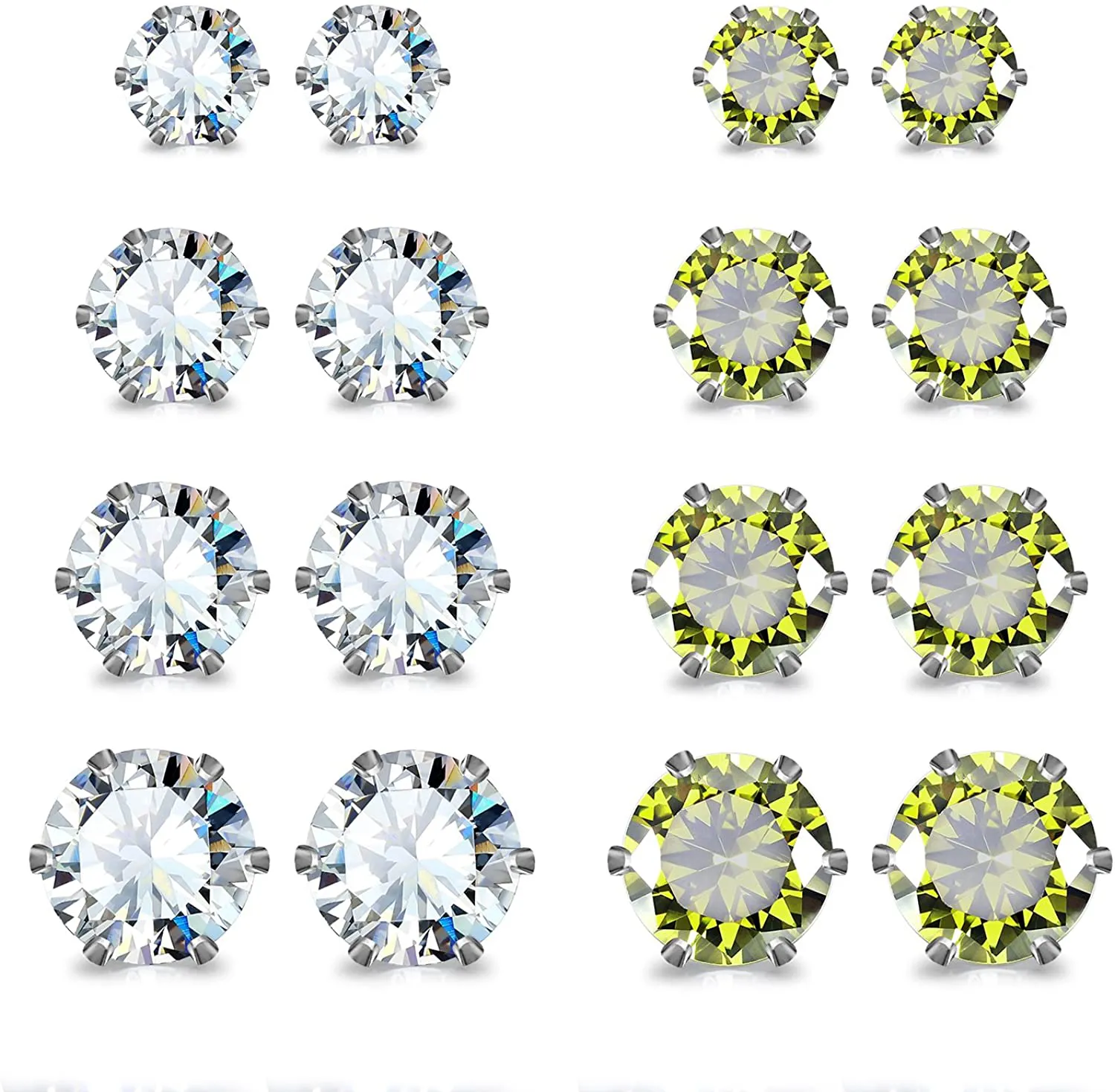 JEWELRIESHOP Earrings for Women Studs Set Stainless Steel CZ Earing Hypoallergenic Multiple Piercing Ear Stud (5 Pairs, 3-7mm Black CZ, Black Post, 6 Prong)