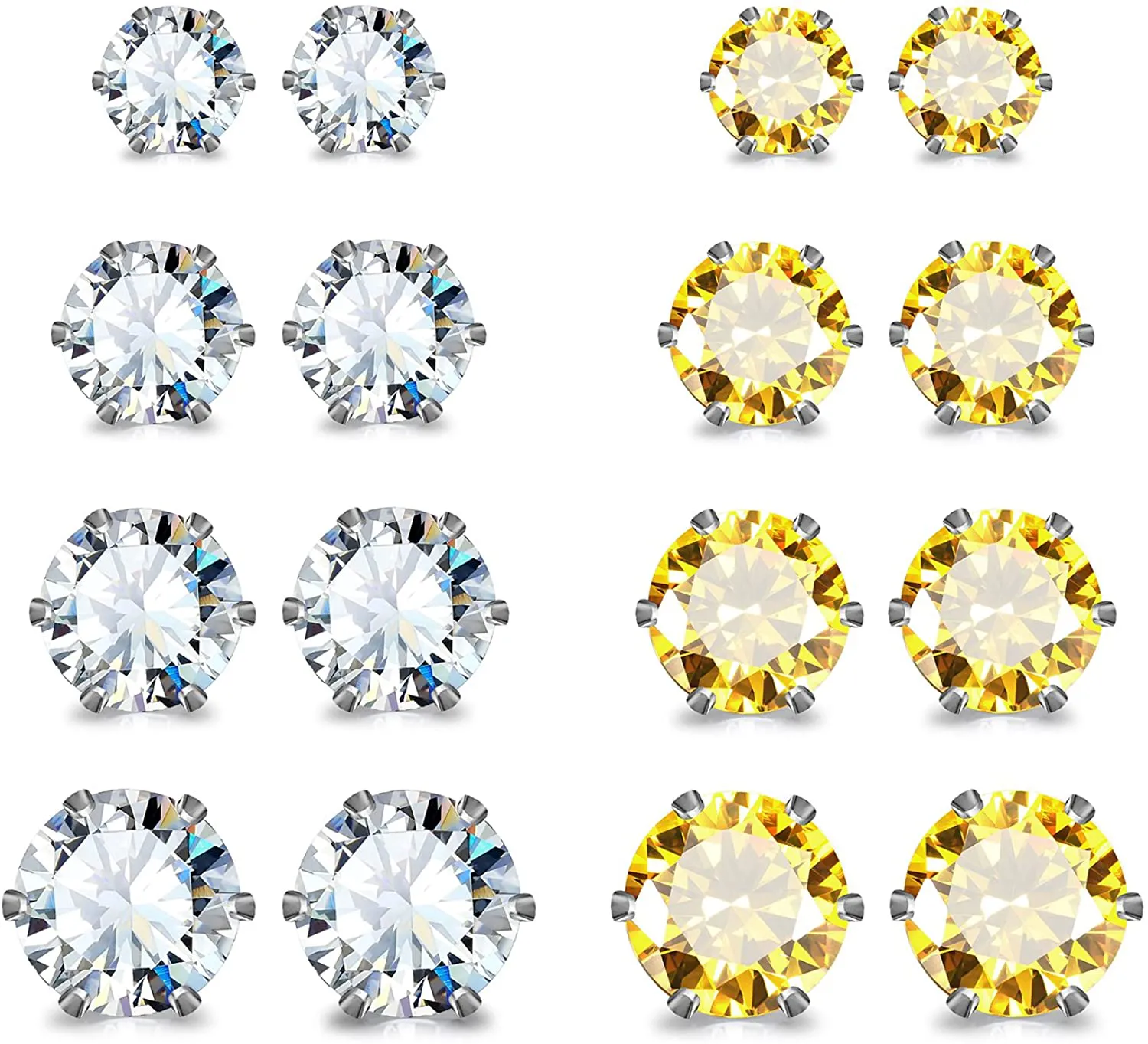JEWELRIESHOP Earrings for Women Studs Set Stainless Steel CZ Earing Hypoallergenic Multiple Piercing Ear Stud (5 Pairs, 3-7mm Black CZ, Black Post, 6 Prong)