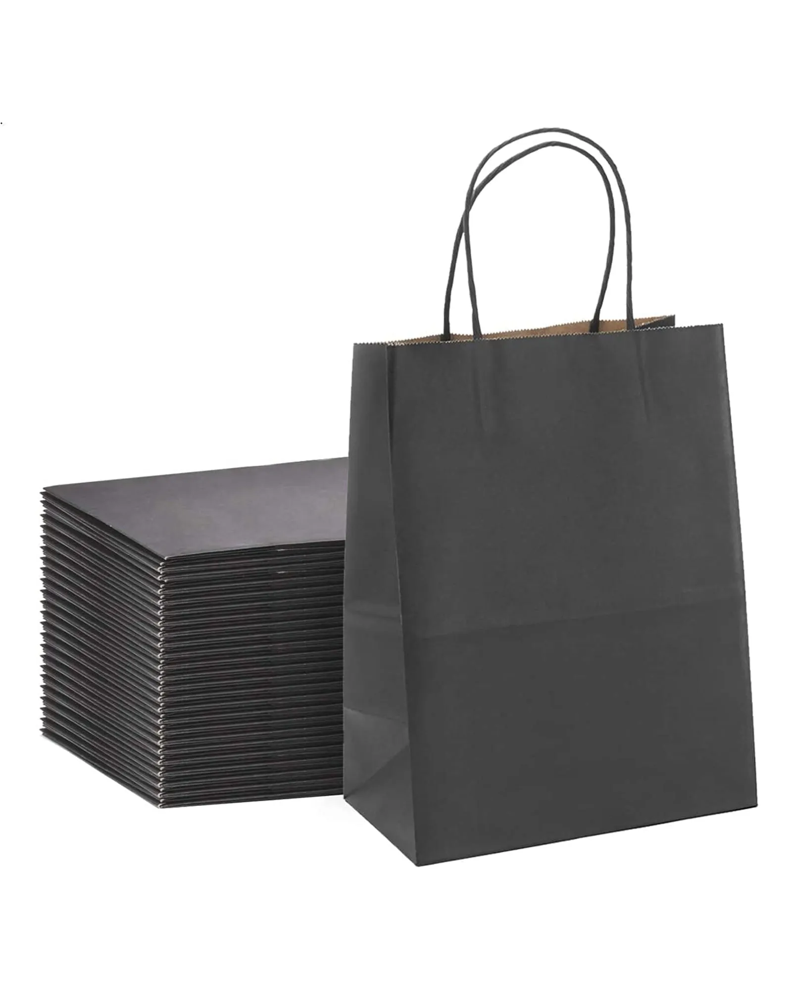Kraft Paper Gift Bags with Handle 5.8" x 3" x 8" - Black Bulk Pack