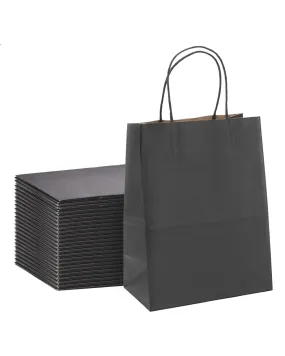 Kraft Paper Gift Bags with Handle 5.8" x 3" x 8" - Black Bulk Pack