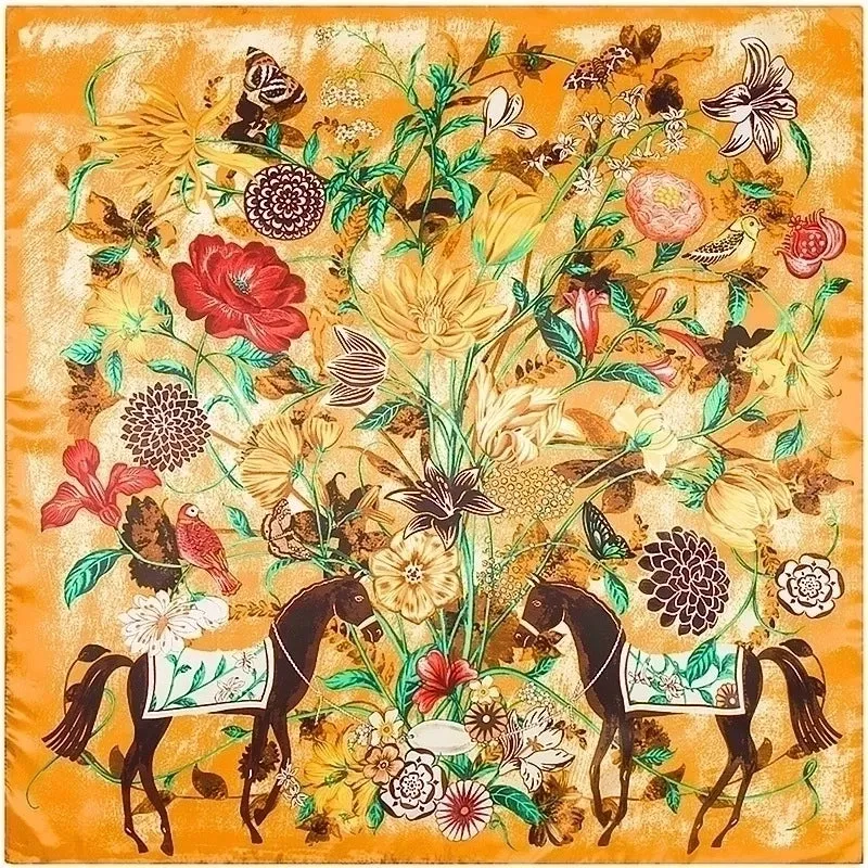 New Fashion Colorful Flower Women's Artificial Silk Large Kerchief Scarf
