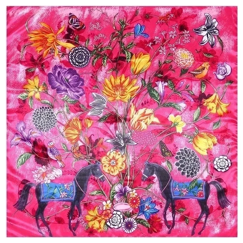 New Fashion Colorful Flower Women's Artificial Silk Large Kerchief Scarf