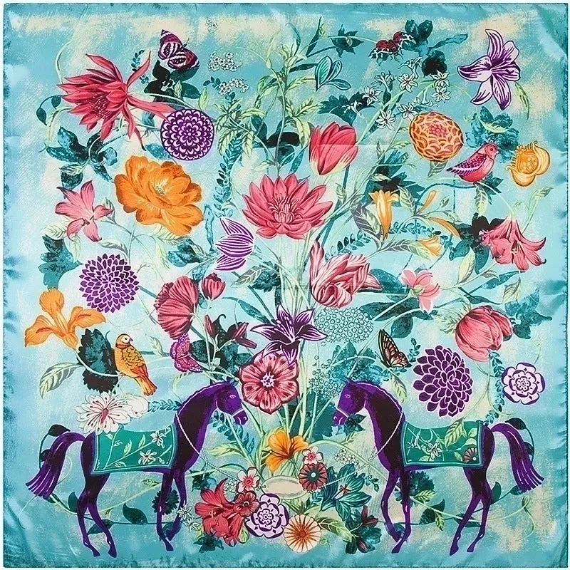 New Fashion Colorful Flower Women's Artificial Silk Large Kerchief Scarf