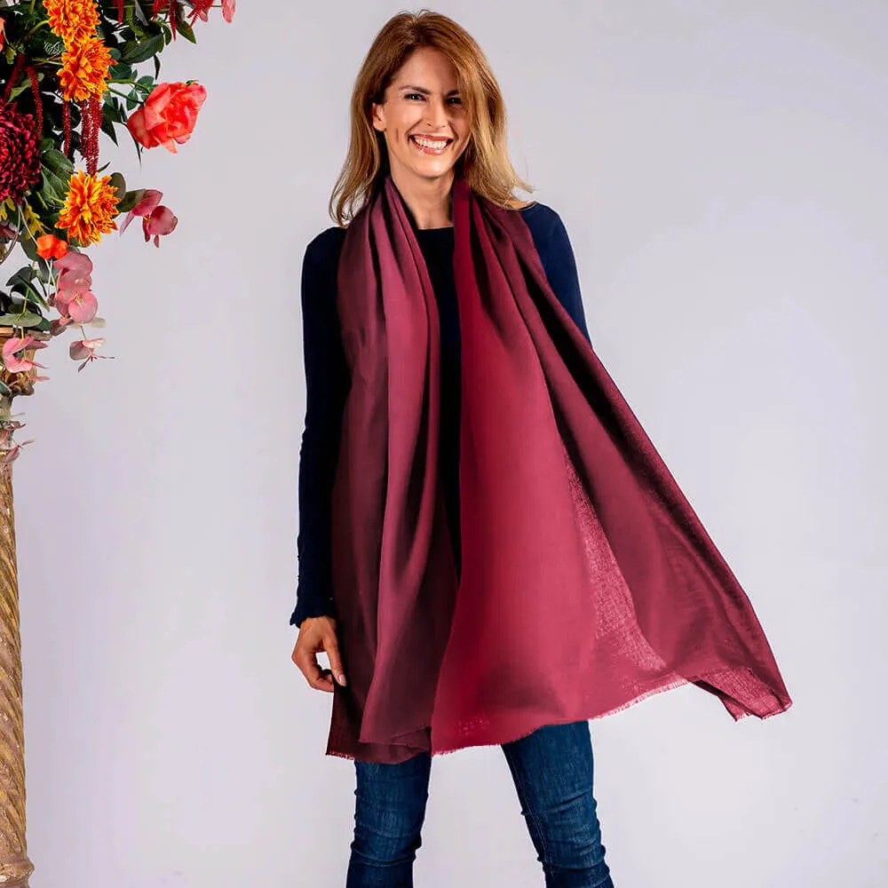Plum to Tea Rose Shaded Cashmere and Silk Wrap