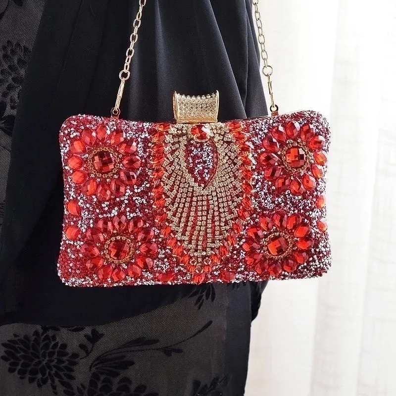 Red Green Royal Blue Pu Leather Water Droplets Square Evening Bags