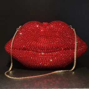 Red Rhinestone Lip Bags Clutch Evening Bag -Showtown
