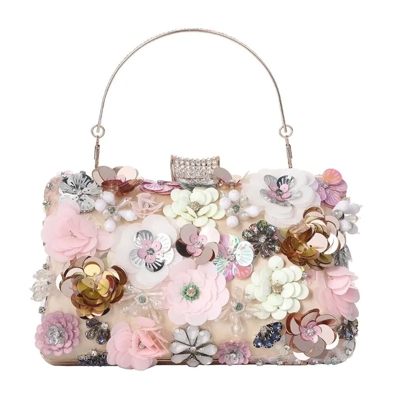 Satin Flower Beading Square Evening Bags