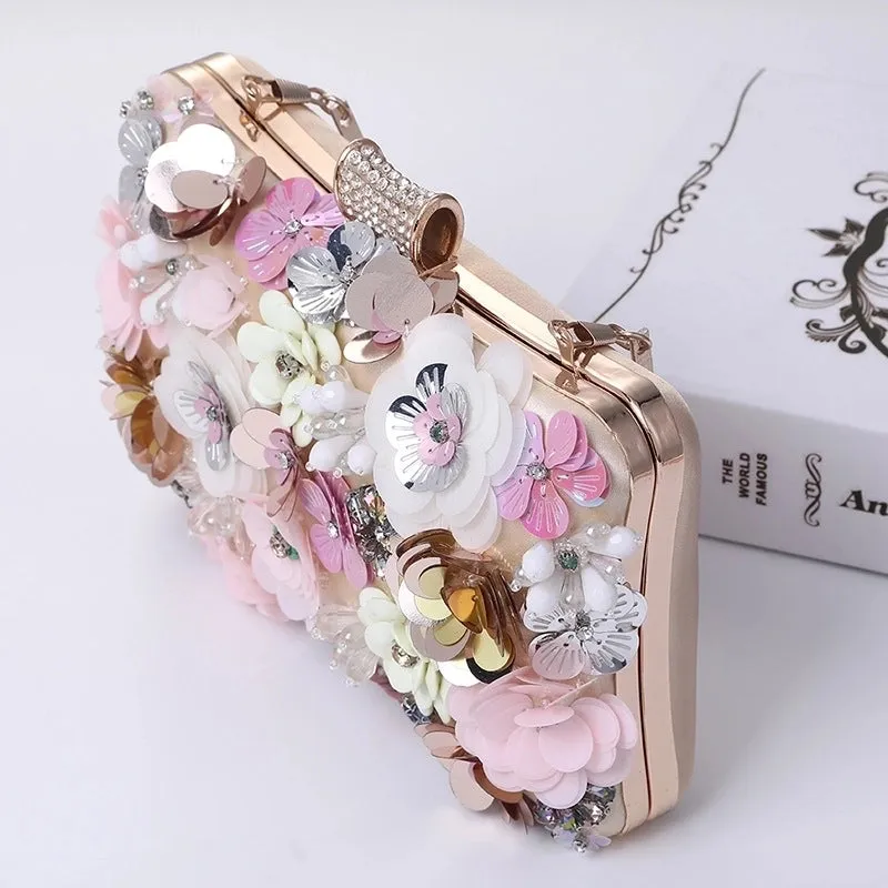 Satin Flower Beading Square Evening Bags