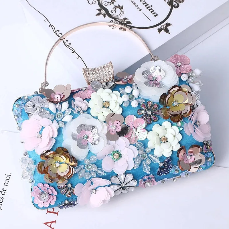 Satin Flower Beading Square Evening Bags