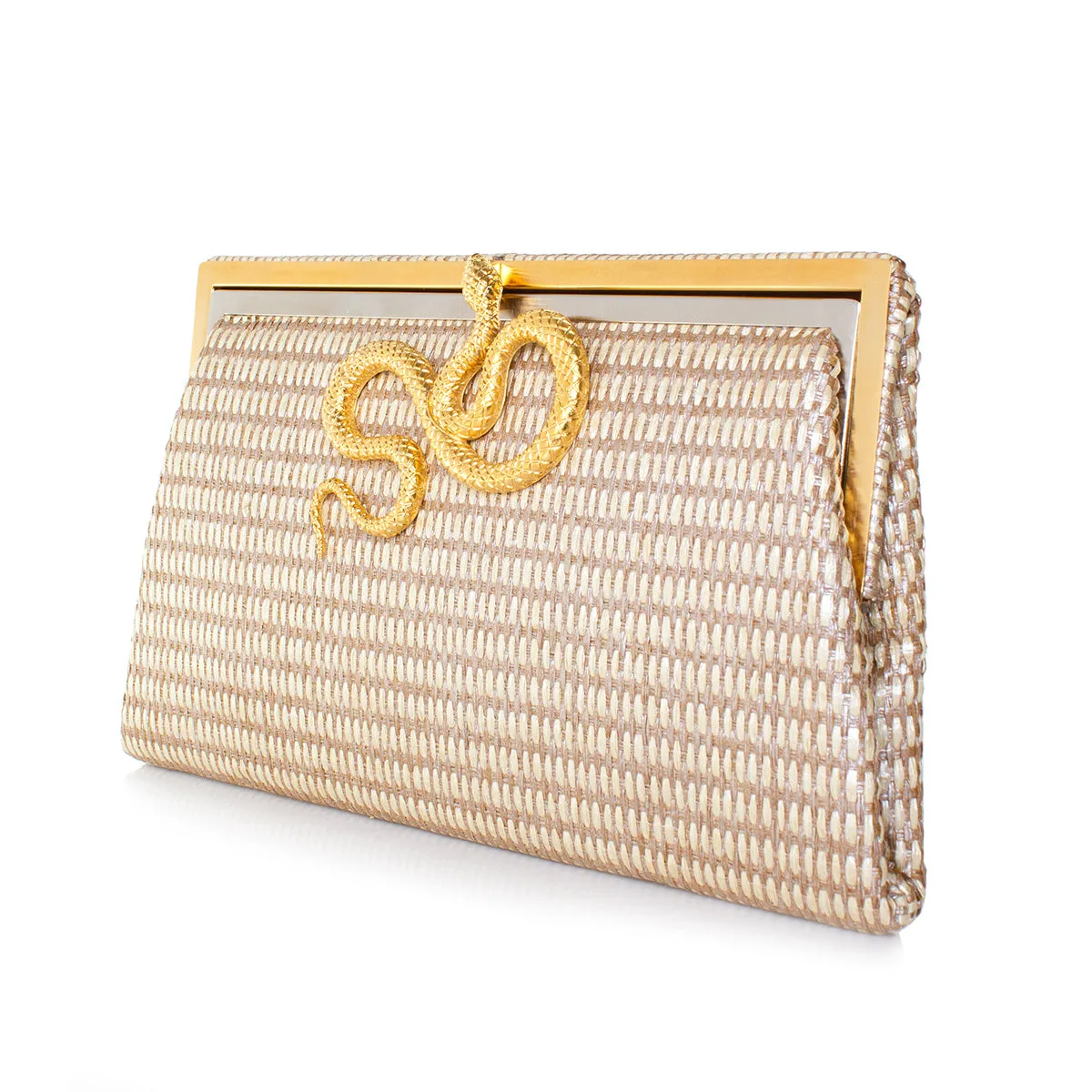 SERPENT ON SILVER STRAW GRACE CLUTCH