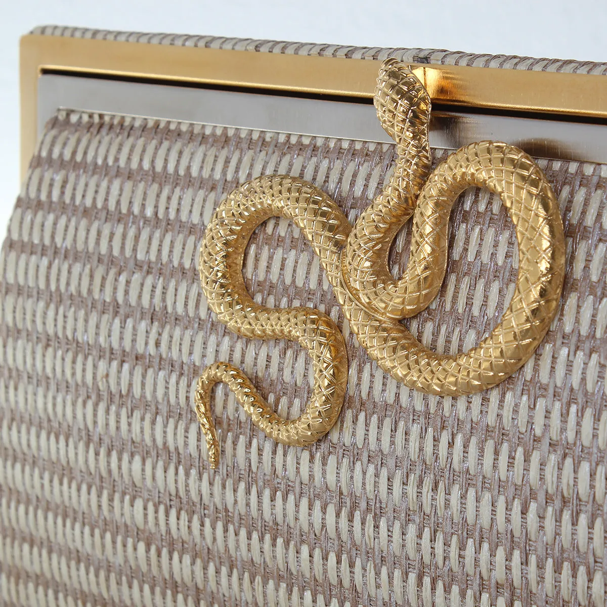 SERPENT ON SILVER STRAW GRACE CLUTCH