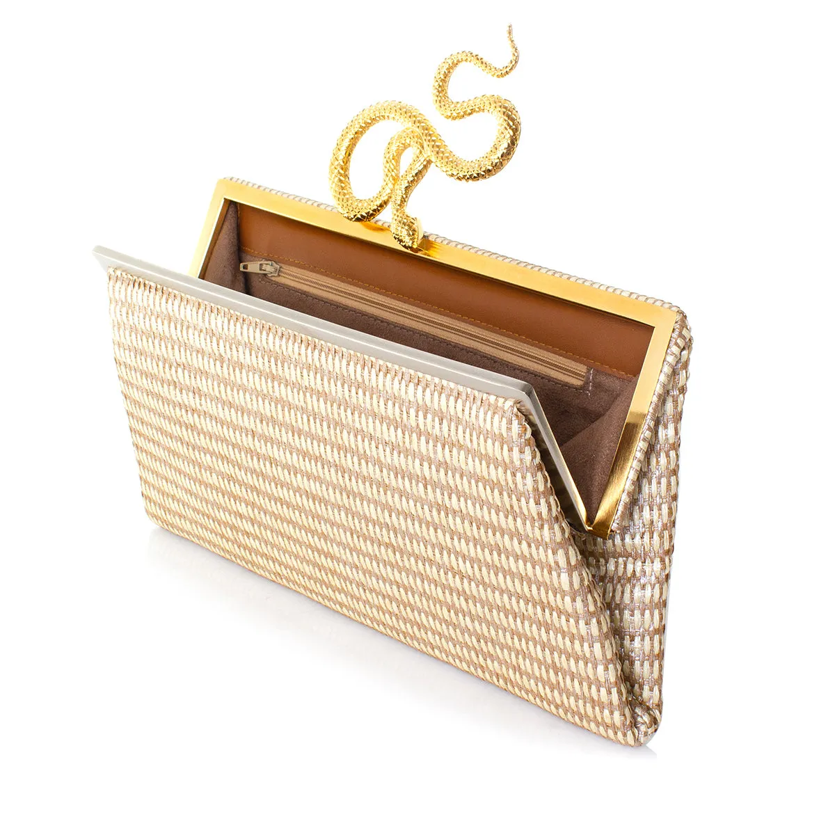 SERPENT ON SILVER STRAW GRACE CLUTCH