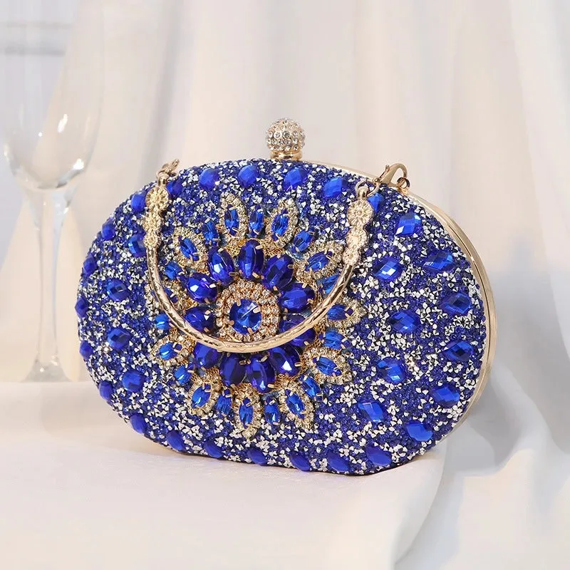 Silver Black Rose Red Pu Leather Floral Oval Evening Bags