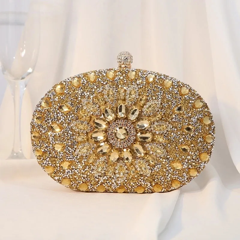 Silver Black Rose Red Pu Leather Floral Oval Evening Bags