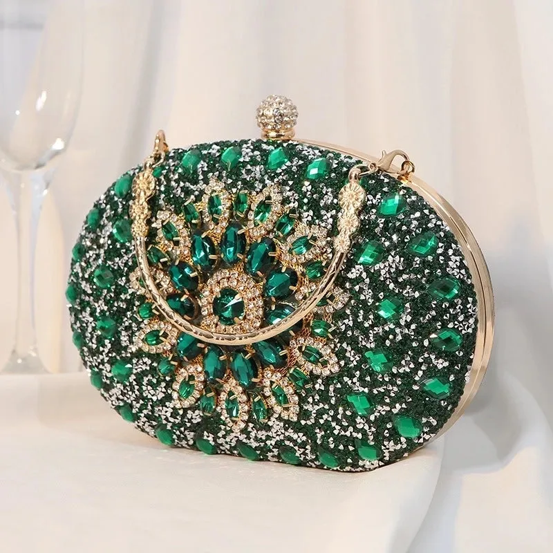 Silver Black Rose Red Pu Leather Floral Oval Evening Bags