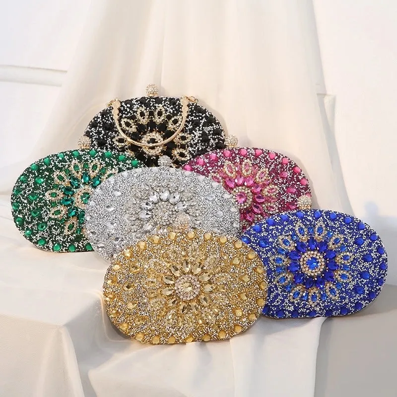 Silver Black Rose Red Pu Leather Floral Oval Evening Bags