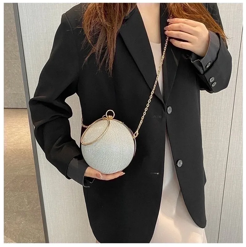 Silver Champagne Black Arylic Solid Color Spherical Evening Bags