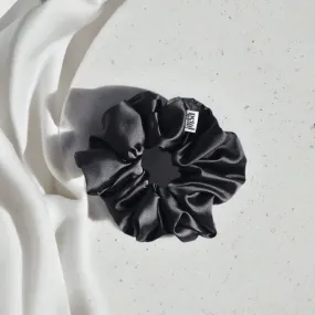 Slim Fluff Silk Satin Scrunchie in Carbon